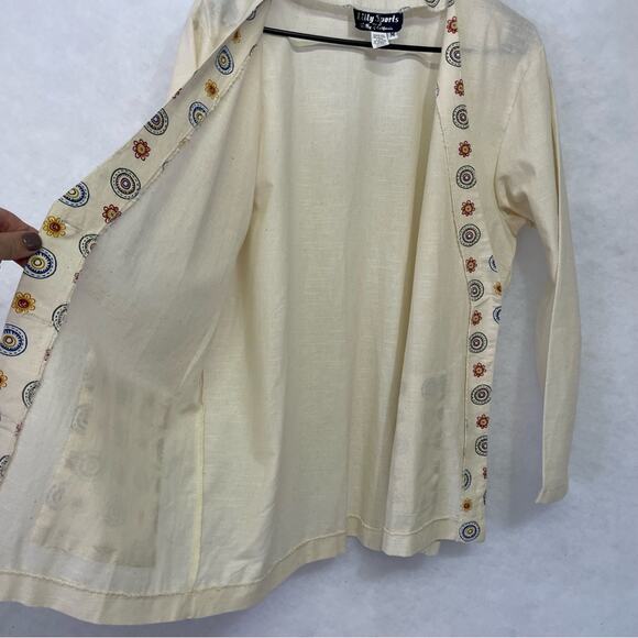 Vintage Blazer Medium Cotton Lightweight Cream Geometric Designs Lilly Sports - Picture 3 of 7